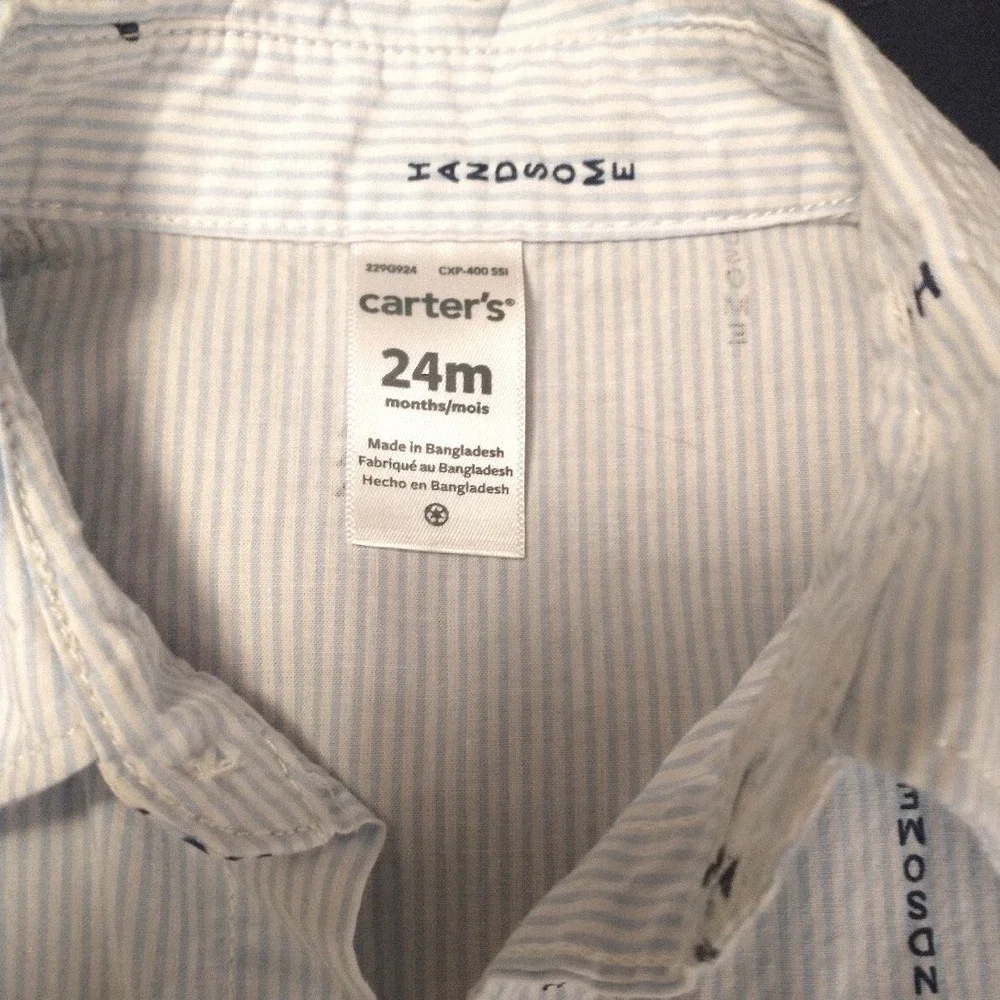 Carters Toddler Boys 24M Blue White Pinstripe Airplane Car Button Down Shirt